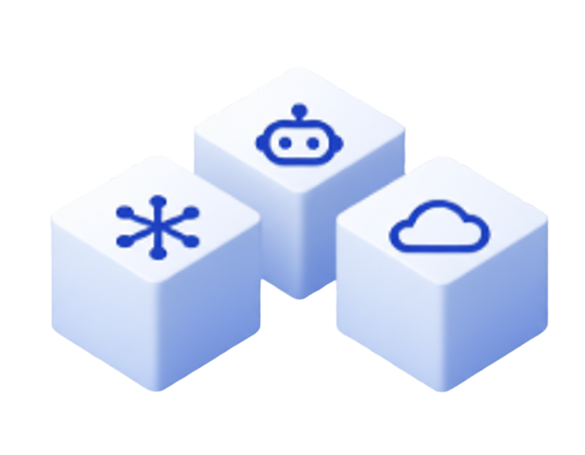 IDEACUBE Cube - AI 에이전트 아키텍처와 클라우드 기술을 상징